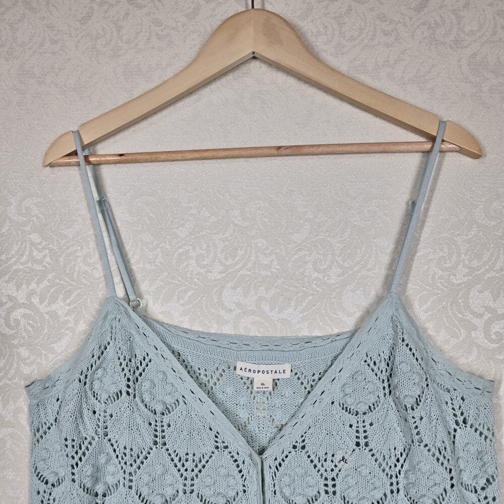 Aéropostale Crochet Tank XL Aqua Knit Cami Button Front Coquette Soft Girl - Picture 2 of 12